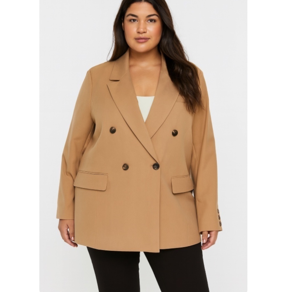 Avec Les Filles Tan Double-Breasted Button Closure Blazer Jacket Size 1X